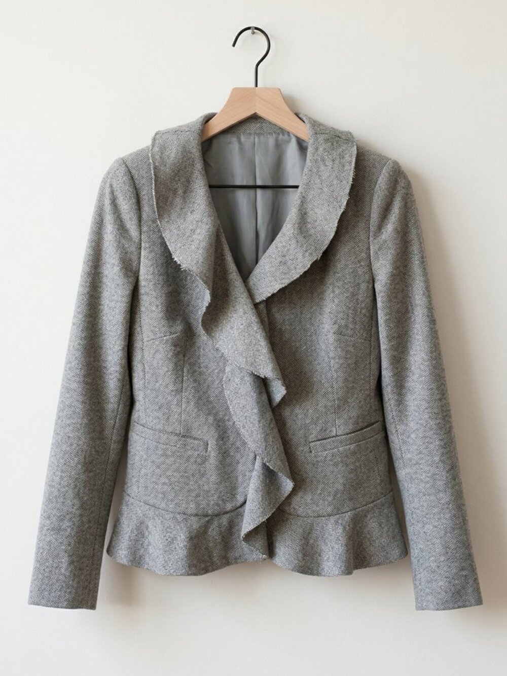 J.Crew Factory Grey Wool Ruffle Jacket Size 0